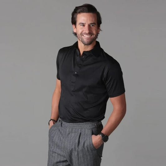 Semi-Spread Collar Polo Black / S Menswear