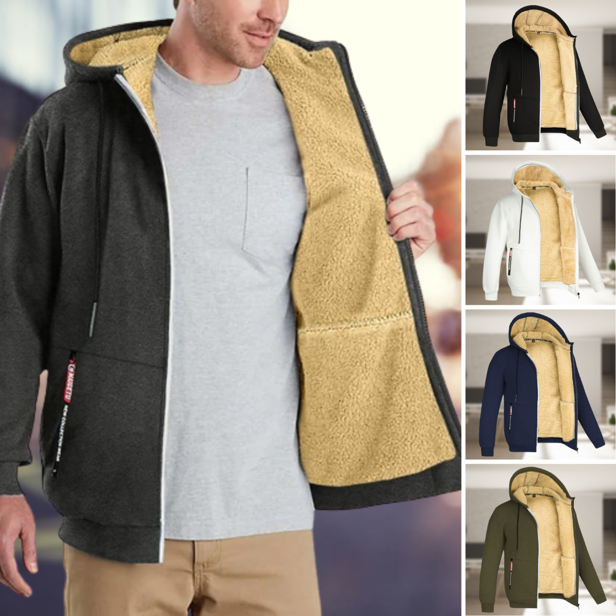 Sadi - Casual Menâs Winter Jacket With Hood And Fleece Menswear