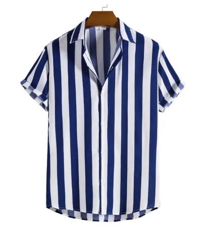 Striped Summer Cotton Shirt Navy Blue / L Menswear