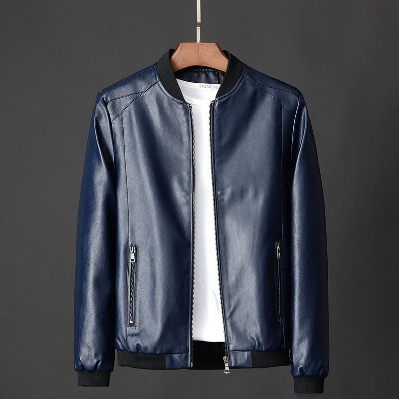 Onnat Leather Baseball Jacket Navy Blue / S Menswear