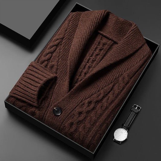 Jacquard Knitted Cardigan Coffee Brown / Xs Menswear