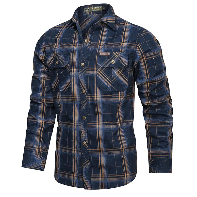 Camisa de algodão xadrez UrbanEase™ – Edição Primavera e Outono