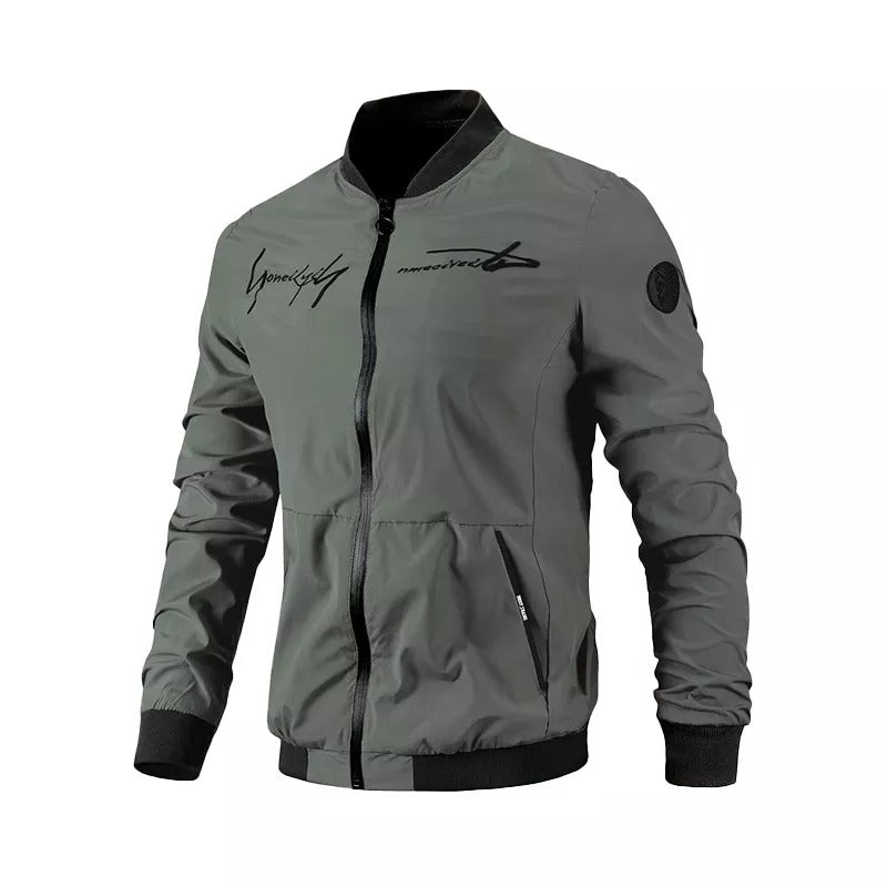 Men Letter Embroidery Bomber Jacket Green / Xs Menswear