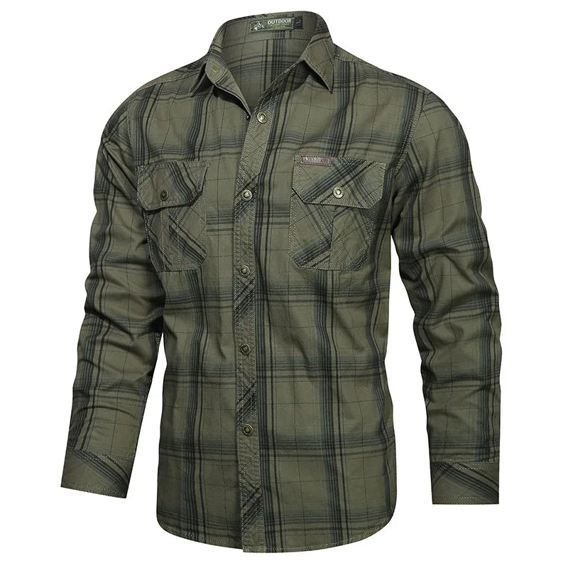 Camisa de algodão xadrez UrbanEase™ – Edição Primavera e Outono