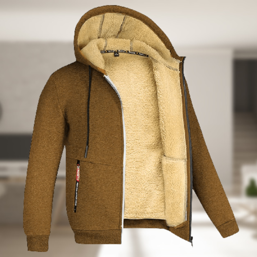Sadi - Casual Menâs Winter Jacket With Hood And Fleece Brown / S Menswear