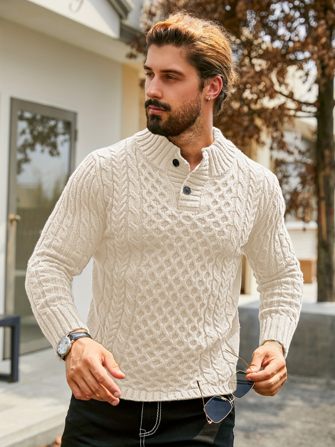 Orion Stripe – Men’s Rib-Knit Half-Placket Sweater