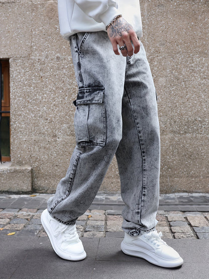 Men’s Cargo Straight Leg Jeans – Utility & Streetwear Style
