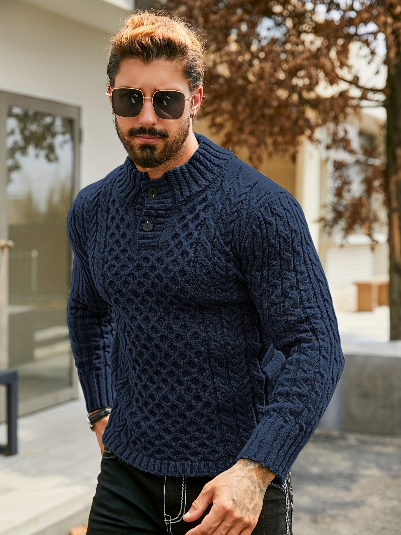 Orion Stripe – Men’s Rib-Knit Half-Placket Sweater