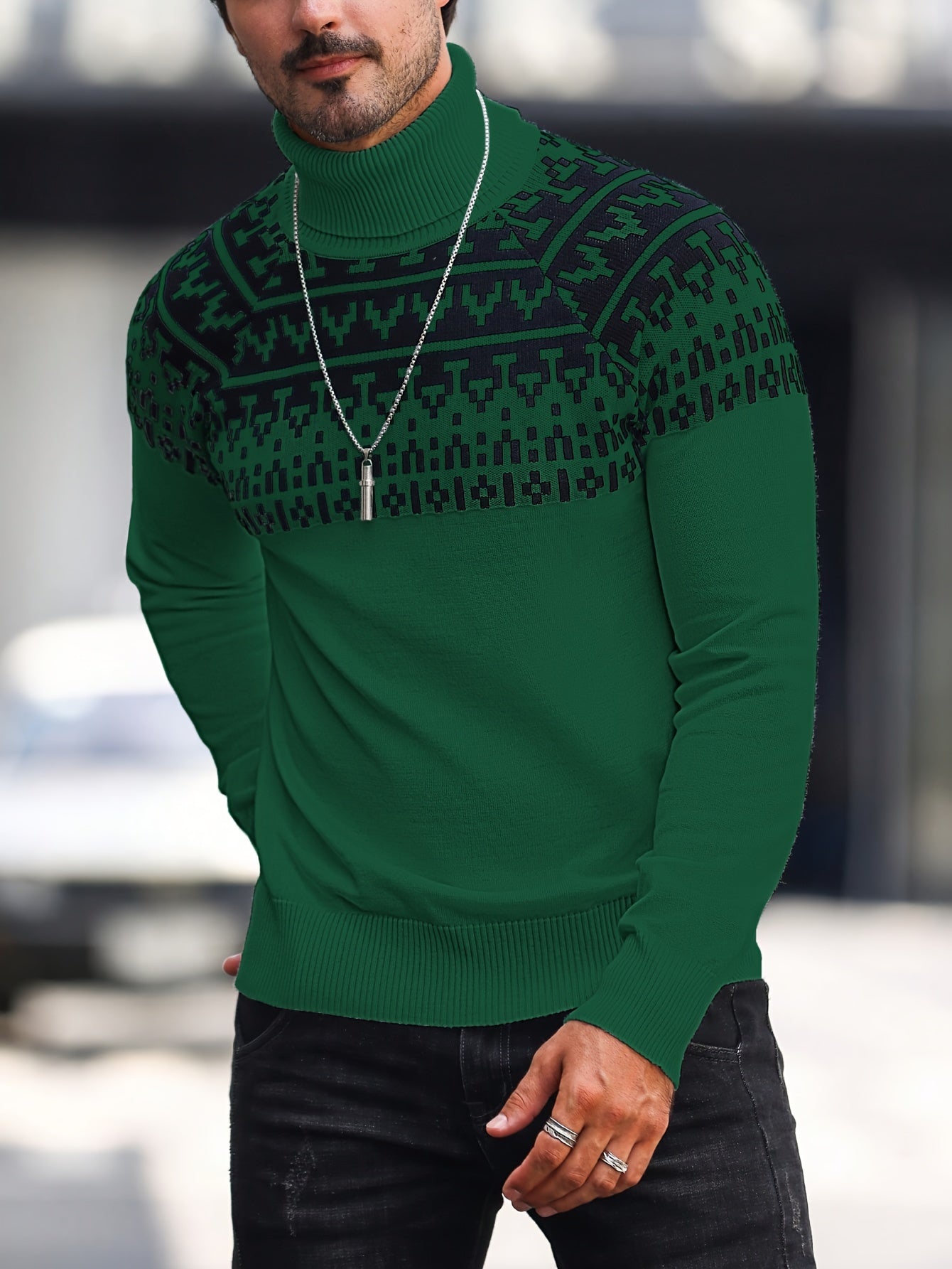 Horizon Geo – Men’s Rib-Knit High-Neck Pullover