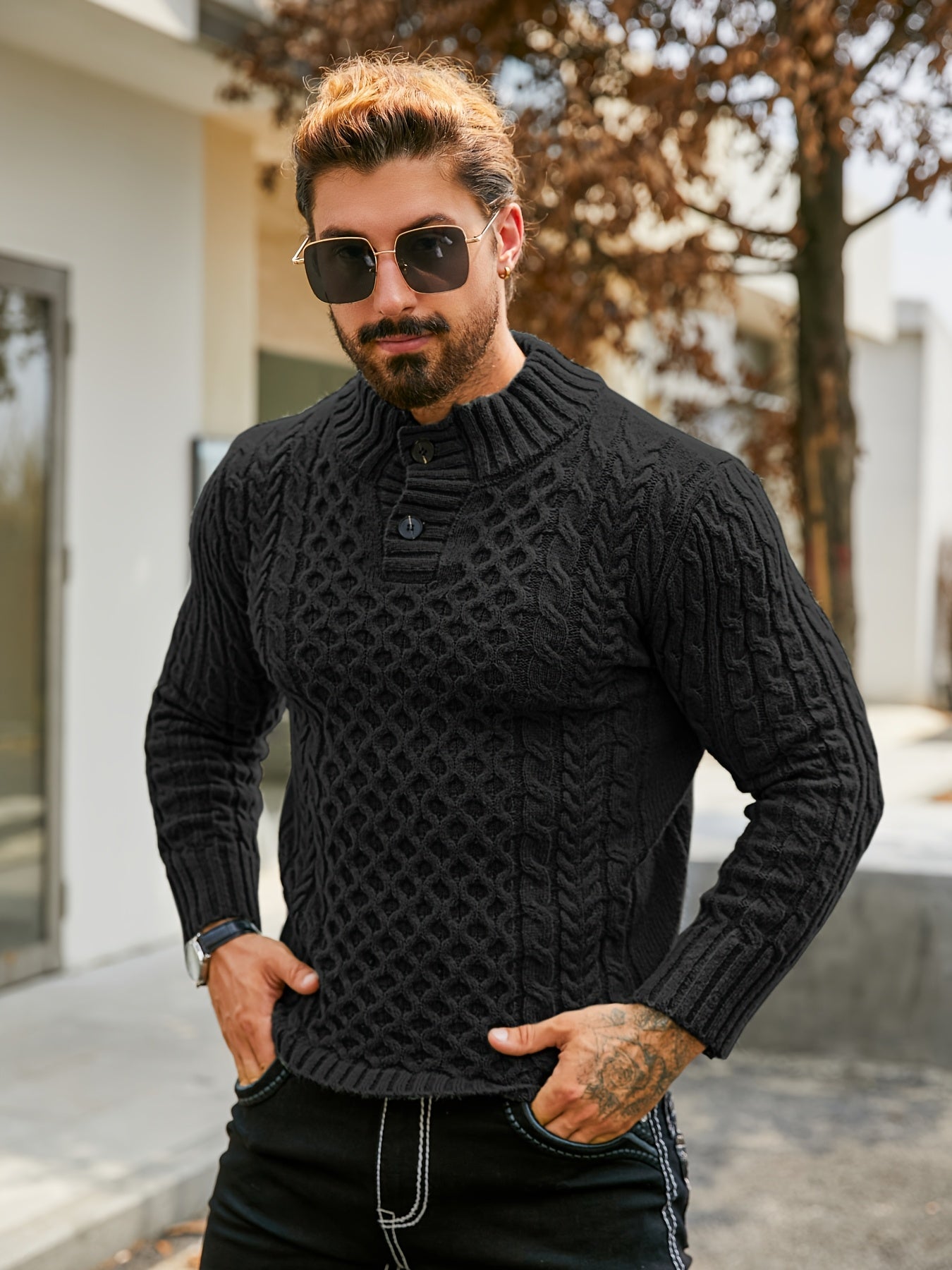 Orion Stripe – Men’s Rib-Knit Half-Placket Sweater