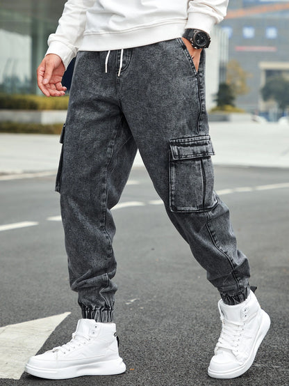 Men’s Jogger Baggy Cargo Jeans – Drawstring Waist & Elastic Hem