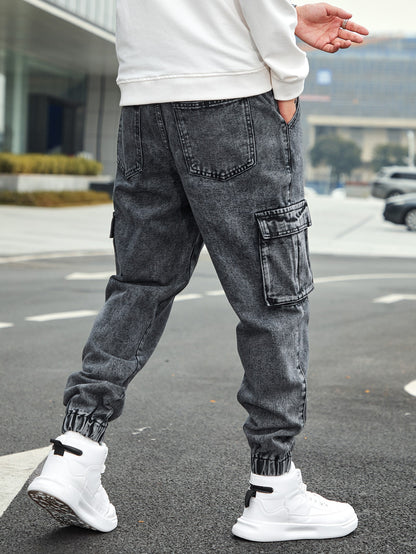 Men’s Jogger Baggy Cargo Jeans – Drawstring Waist & Elastic Hem