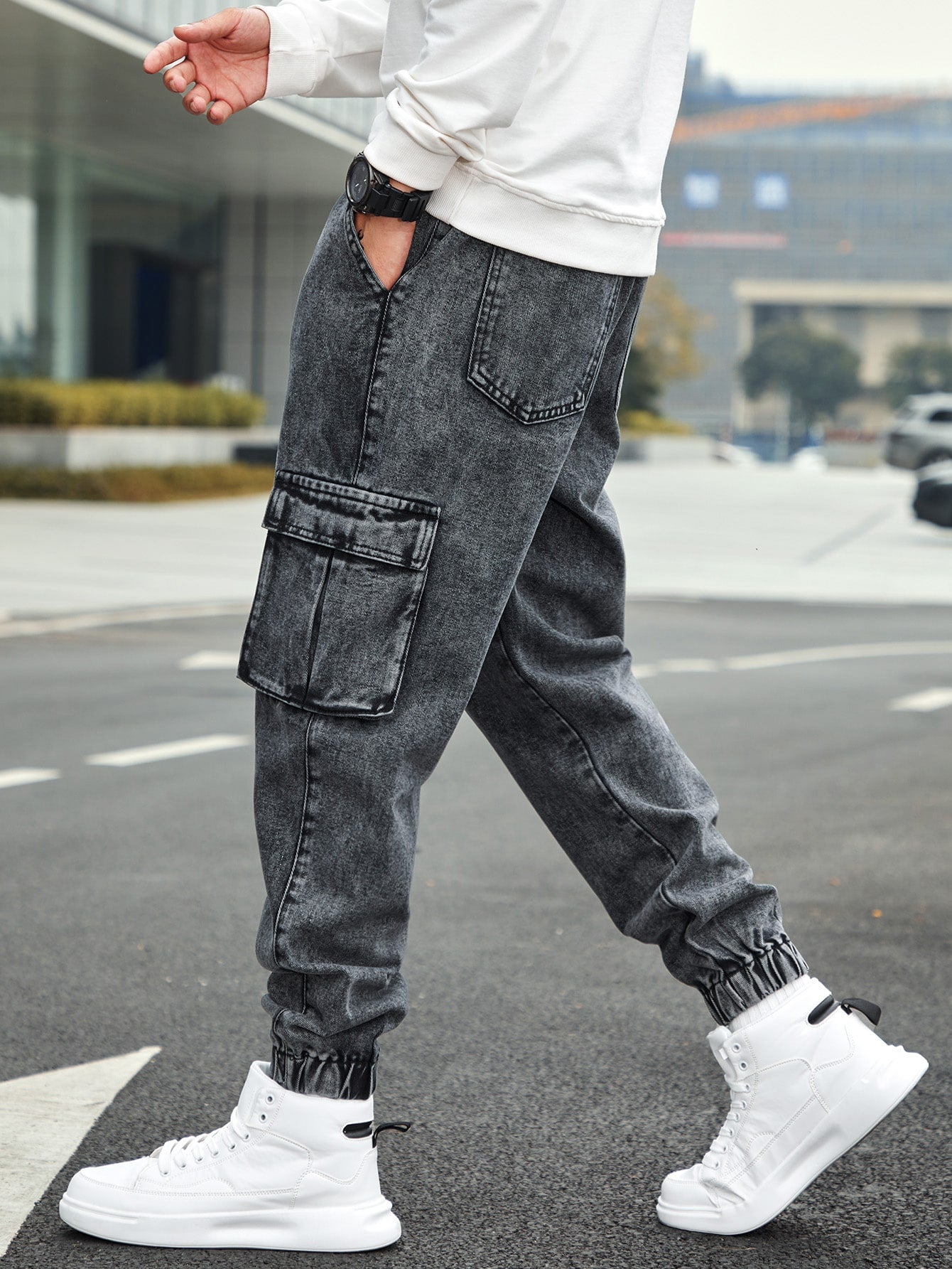 Men’s Jogger Baggy Cargo Jeans – Drawstring Waist & Elastic Hem