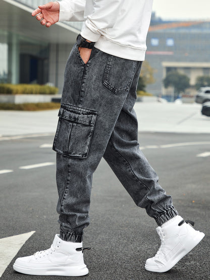 Men’s Jogger Baggy Cargo Jeans – Drawstring Waist & Elastic Hem