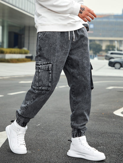 Men’s Jogger Baggy Cargo Jeans – Drawstring Waist & Elastic Hem