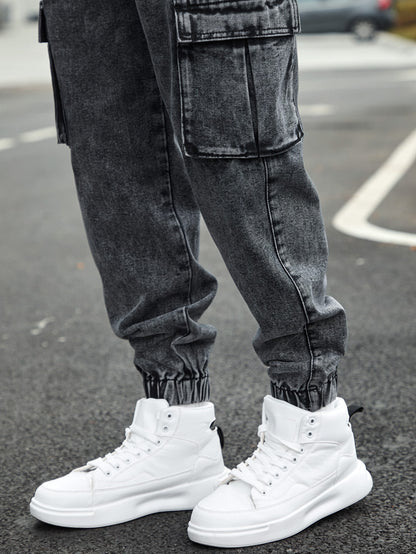 Men’s Jogger Baggy Cargo Jeans – Drawstring Waist & Elastic Hem