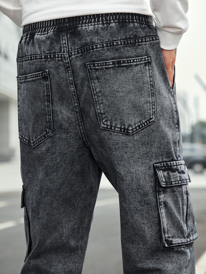 Men’s Jogger Baggy Cargo Jeans – Drawstring Waist & Elastic Hem