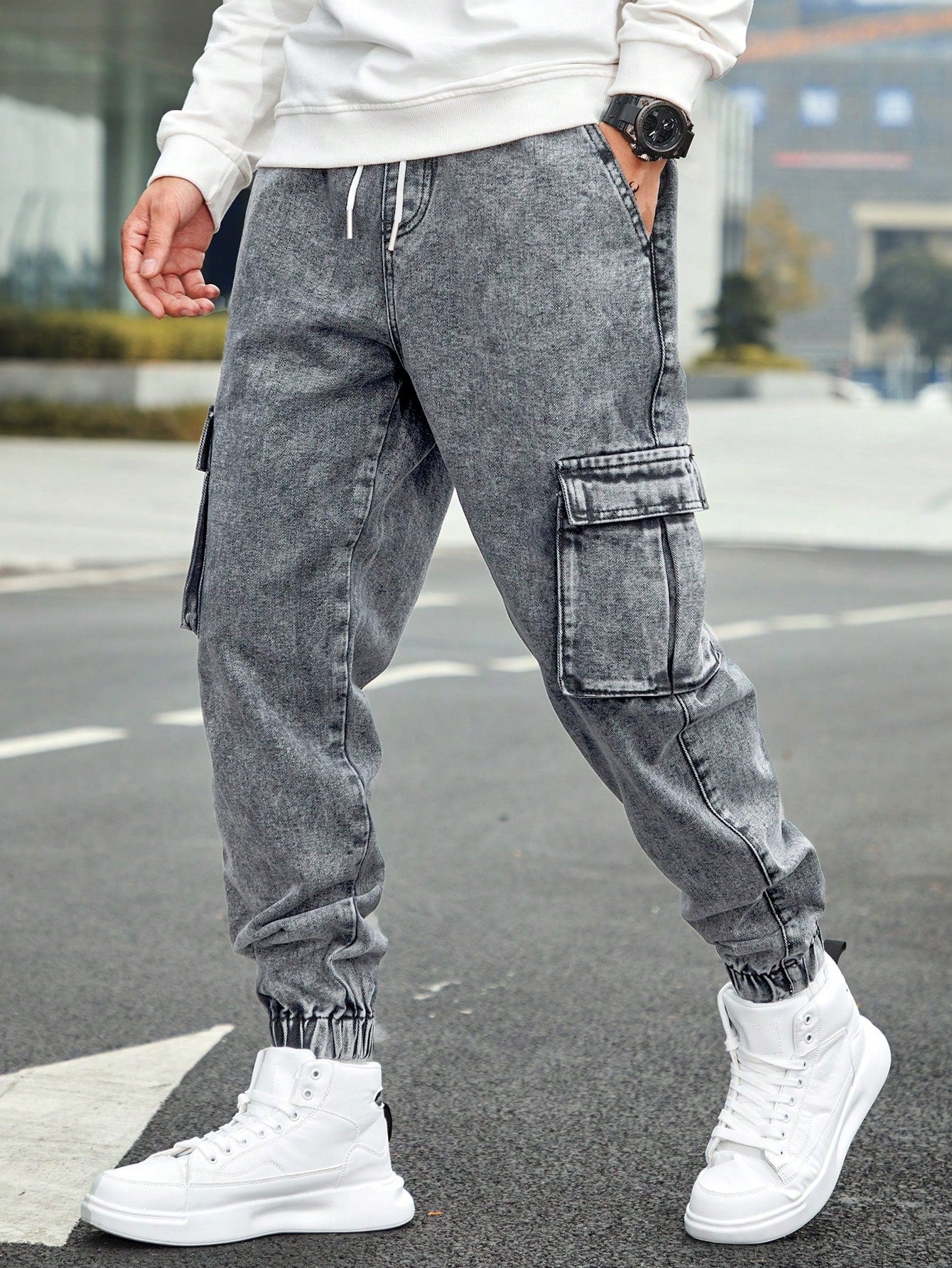 Men’s Jogger Baggy Cargo Jeans – Drawstring Waist & Elastic Hem