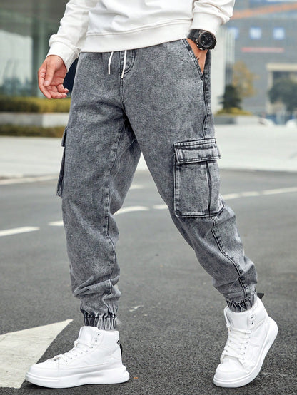 Men’s Jogger Baggy Cargo Jeans – Drawstring Waist & Elastic Hem