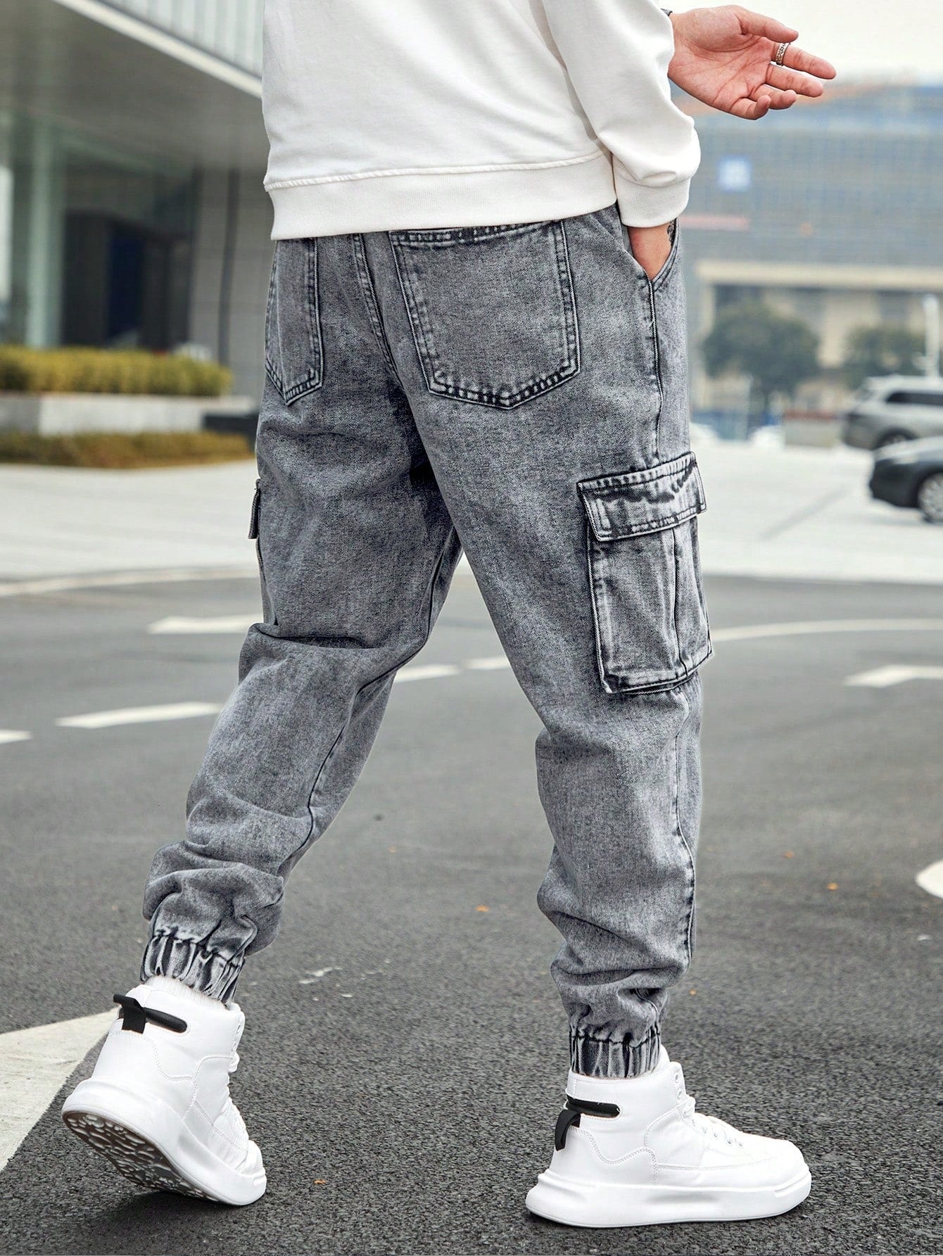 Men’s Jogger Baggy Cargo Jeans – Drawstring Waist & Elastic Hem