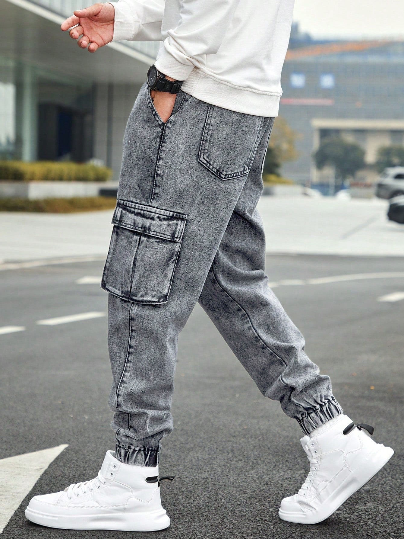 Men’s Jogger Baggy Cargo Jeans – Drawstring Waist & Elastic Hem