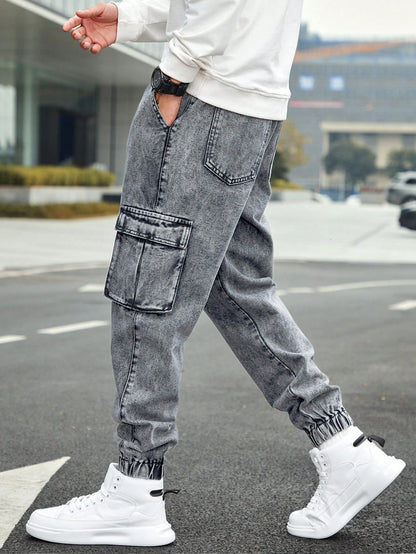 Men’s Jogger Baggy Cargo Jeans – Drawstring Waist & Elastic Hem