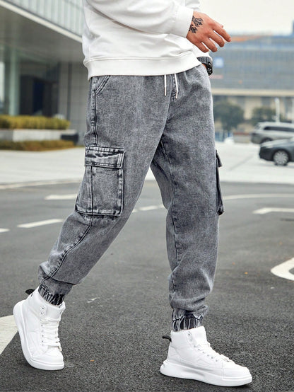 Men’s Jogger Baggy Cargo Jeans – Drawstring Waist & Elastic Hem