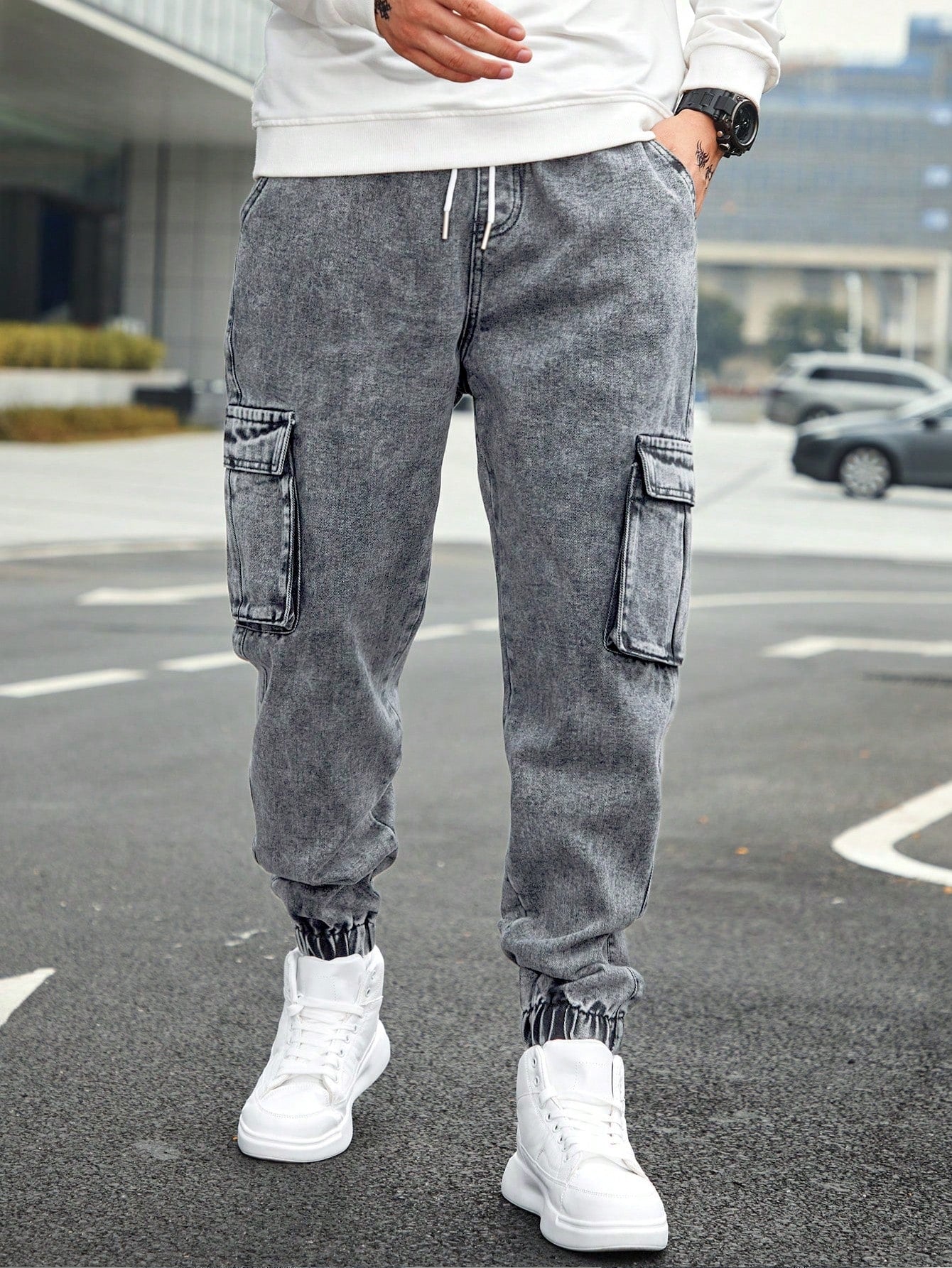 Men’s Jogger Baggy Cargo Jeans – Drawstring Waist & Elastic Hem