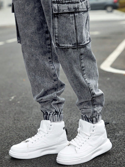 Men’s Jogger Baggy Cargo Jeans – Drawstring Waist & Elastic Hem