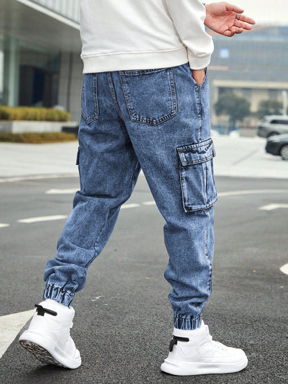 Men’s Jogger Baggy Cargo Jeans – Drawstring Waist & Elastic Hem