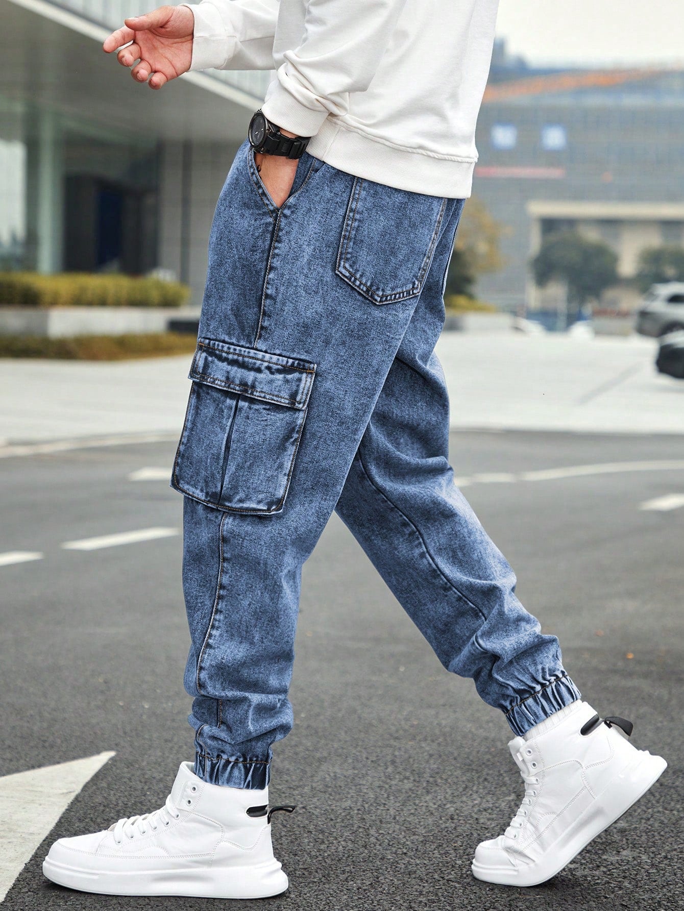 Men’s Jogger Baggy Cargo Jeans – Drawstring Waist & Elastic Hem