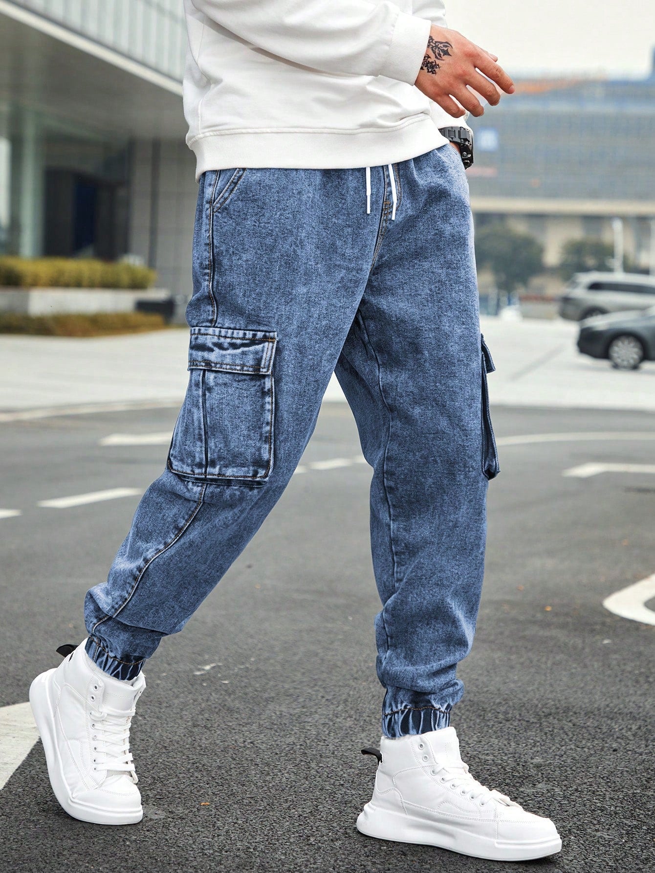 Men’s Jogger Baggy Cargo Jeans – Drawstring Waist & Elastic Hem