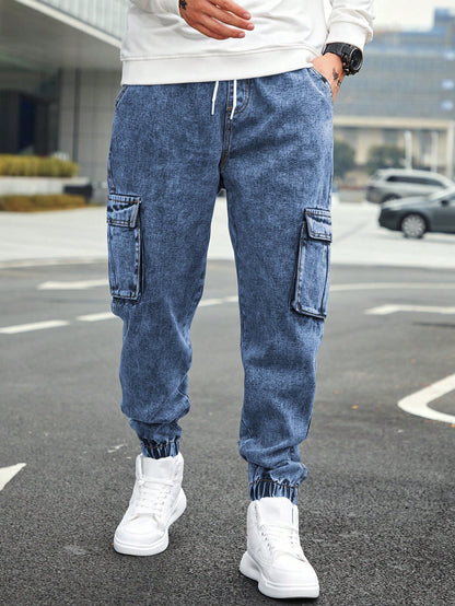 Men’s Jogger Baggy Cargo Jeans – Drawstring Waist & Elastic Hem