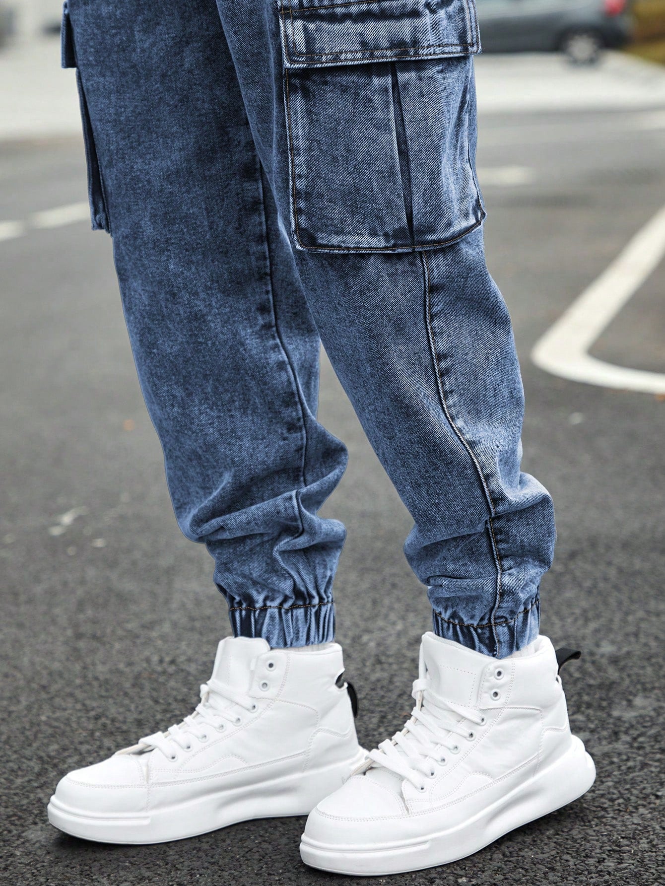 Men’s Jogger Baggy Cargo Jeans – Drawstring Waist & Elastic Hem