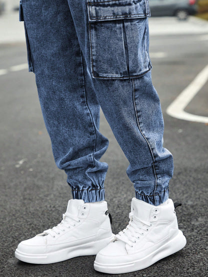 Men’s Jogger Baggy Cargo Jeans – Drawstring Waist & Elastic Hem