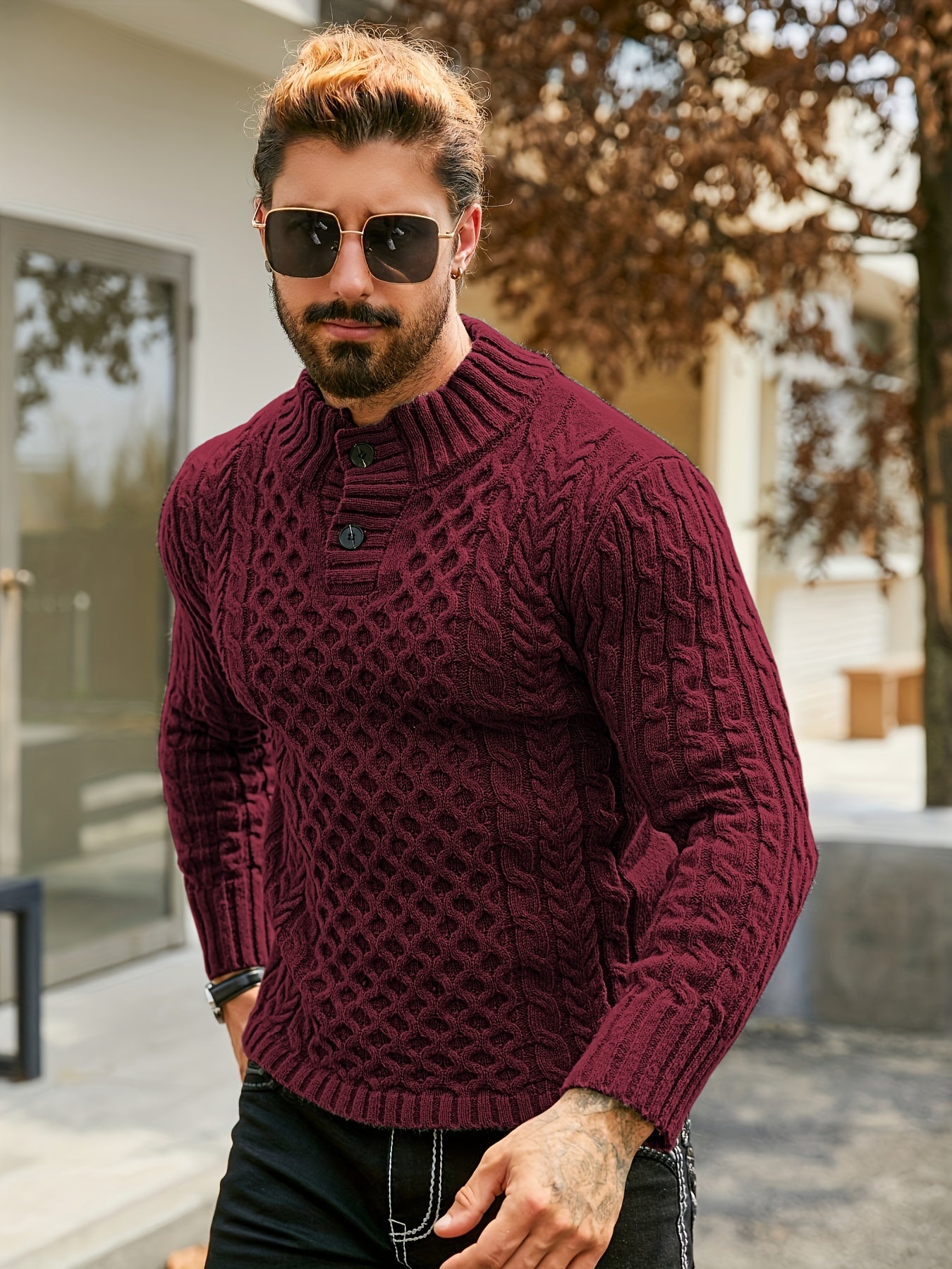 Orion Stripe – Men’s Rib-Knit Half-Placket Sweater