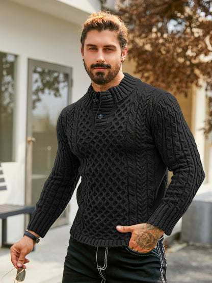 Orion Stripe – Men’s Rib-Knit Half-Placket Sweater