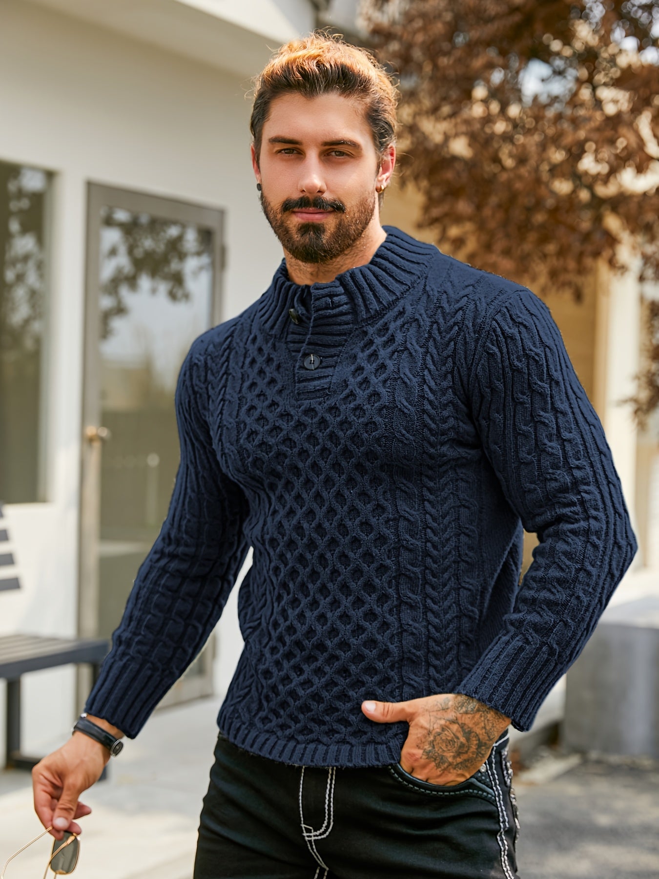 Orion Stripe – Men’s Rib-Knit Half-Placket Sweater