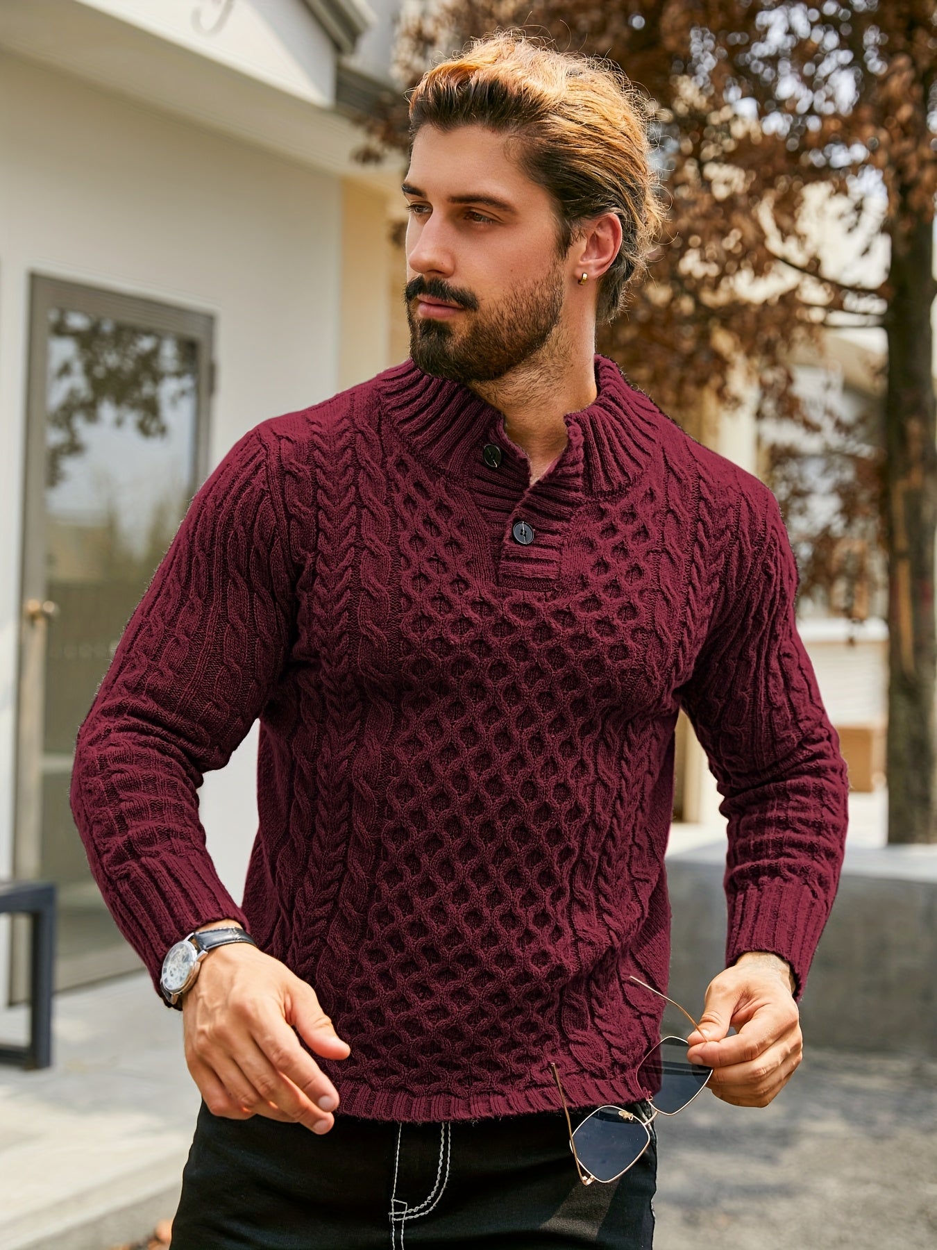 Orion Stripe – Men’s Rib-Knit Half-Placket Sweater