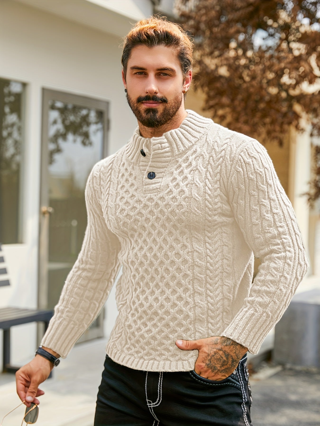 Orion Stripe – Men’s Rib-Knit Half-Placket Sweater