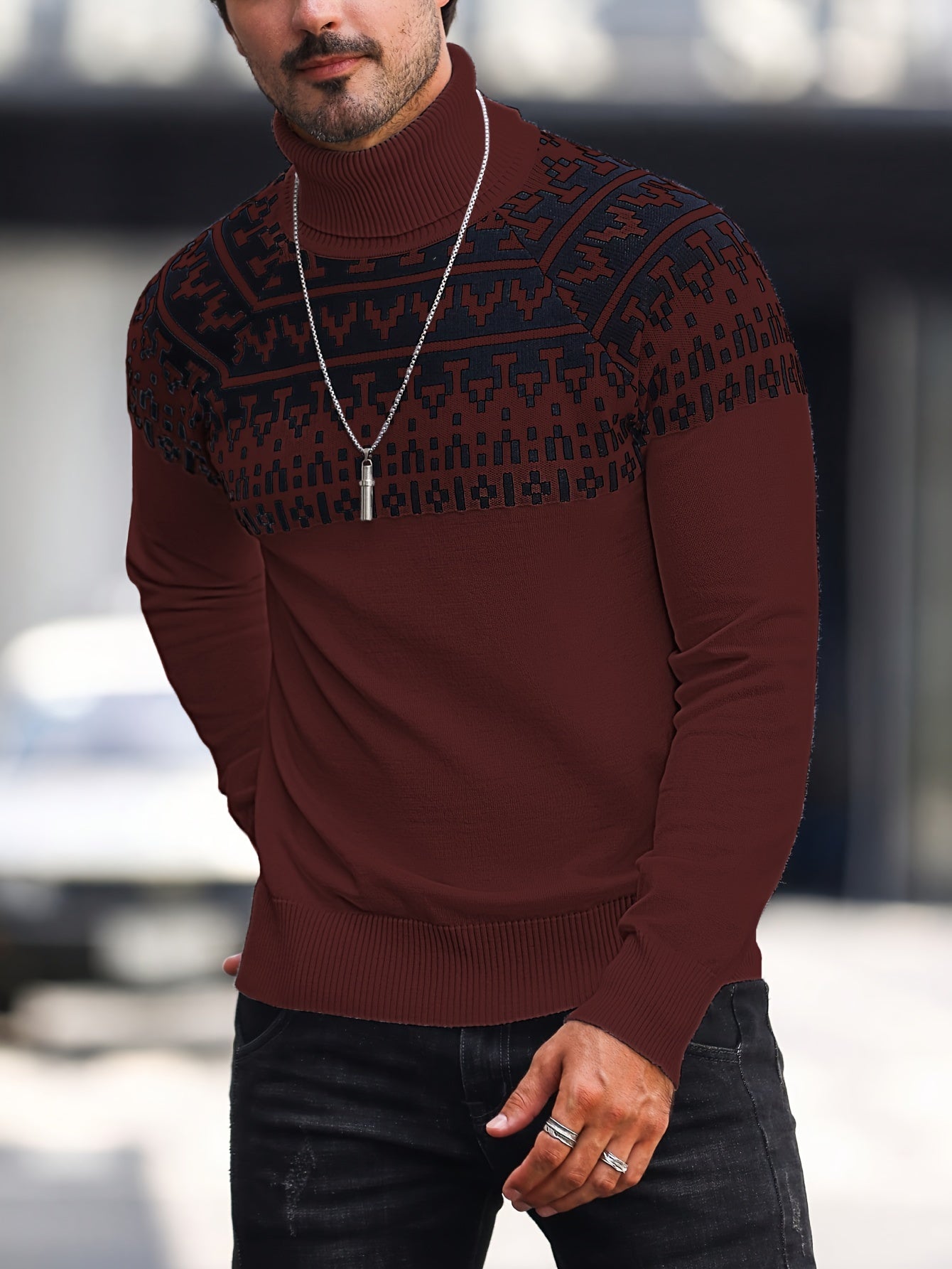 Horizon Geo – Men’s Rib-Knit High-Neck Pullover