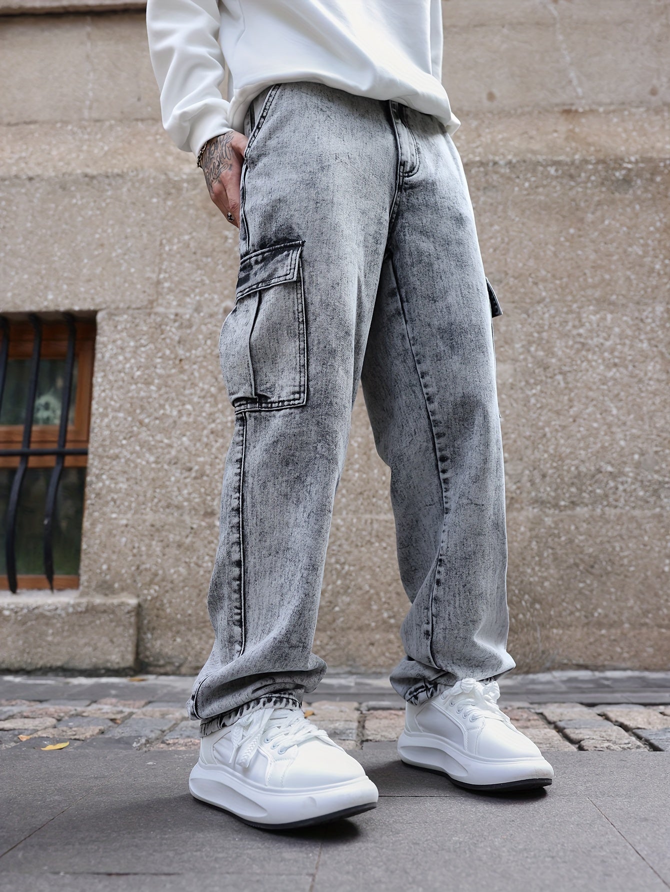 Men’s Cargo Straight Leg Jeans – Utility & Streetwear Style