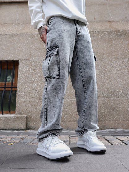 Men’s Cargo Straight Leg Jeans – Utility & Streetwear Style