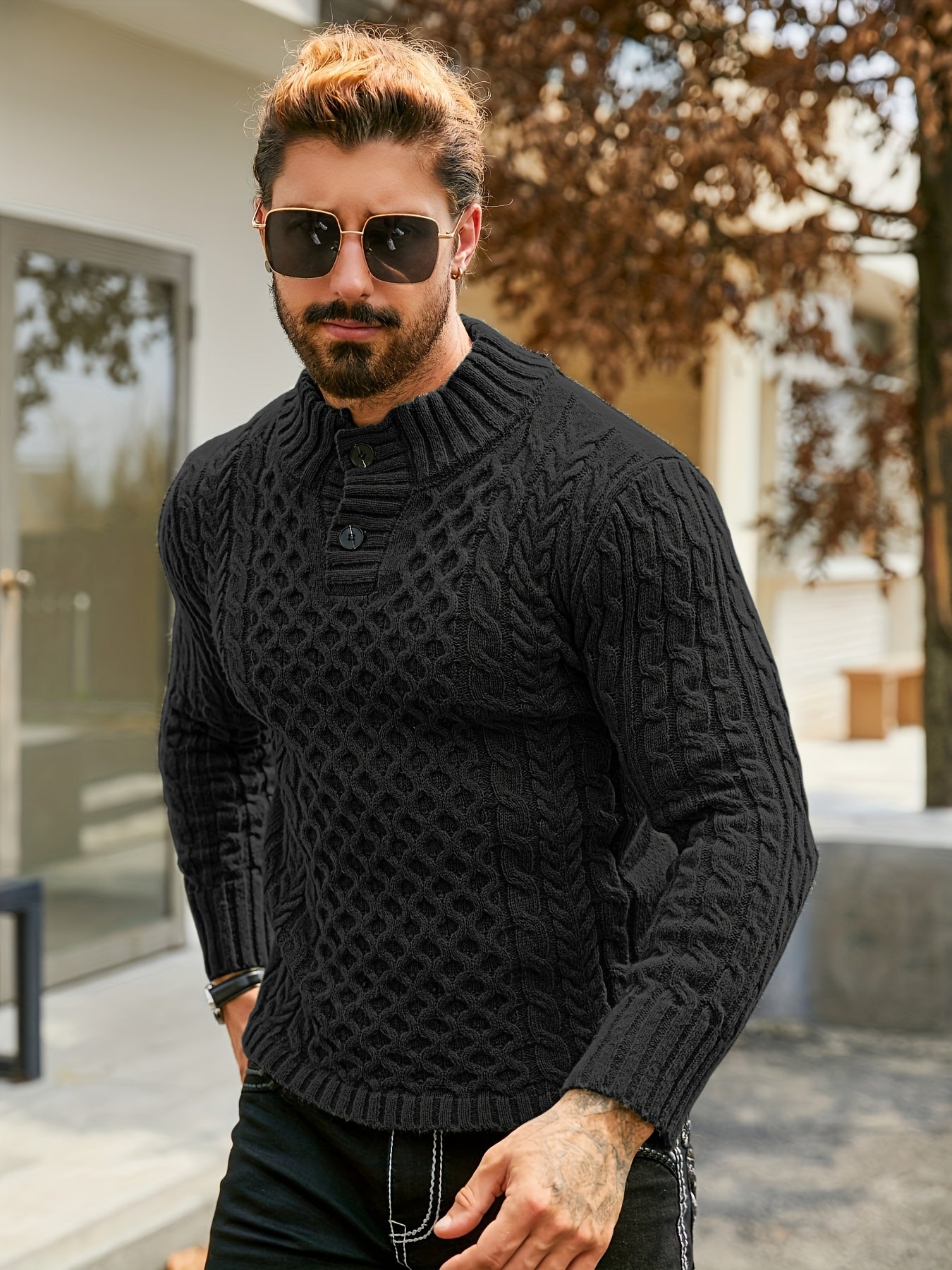 Orion Stripe – Men’s Rib-Knit Half-Placket Sweater