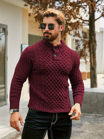 Orion Stripe – Men’s Rib-Knit Half-Placket Sweater