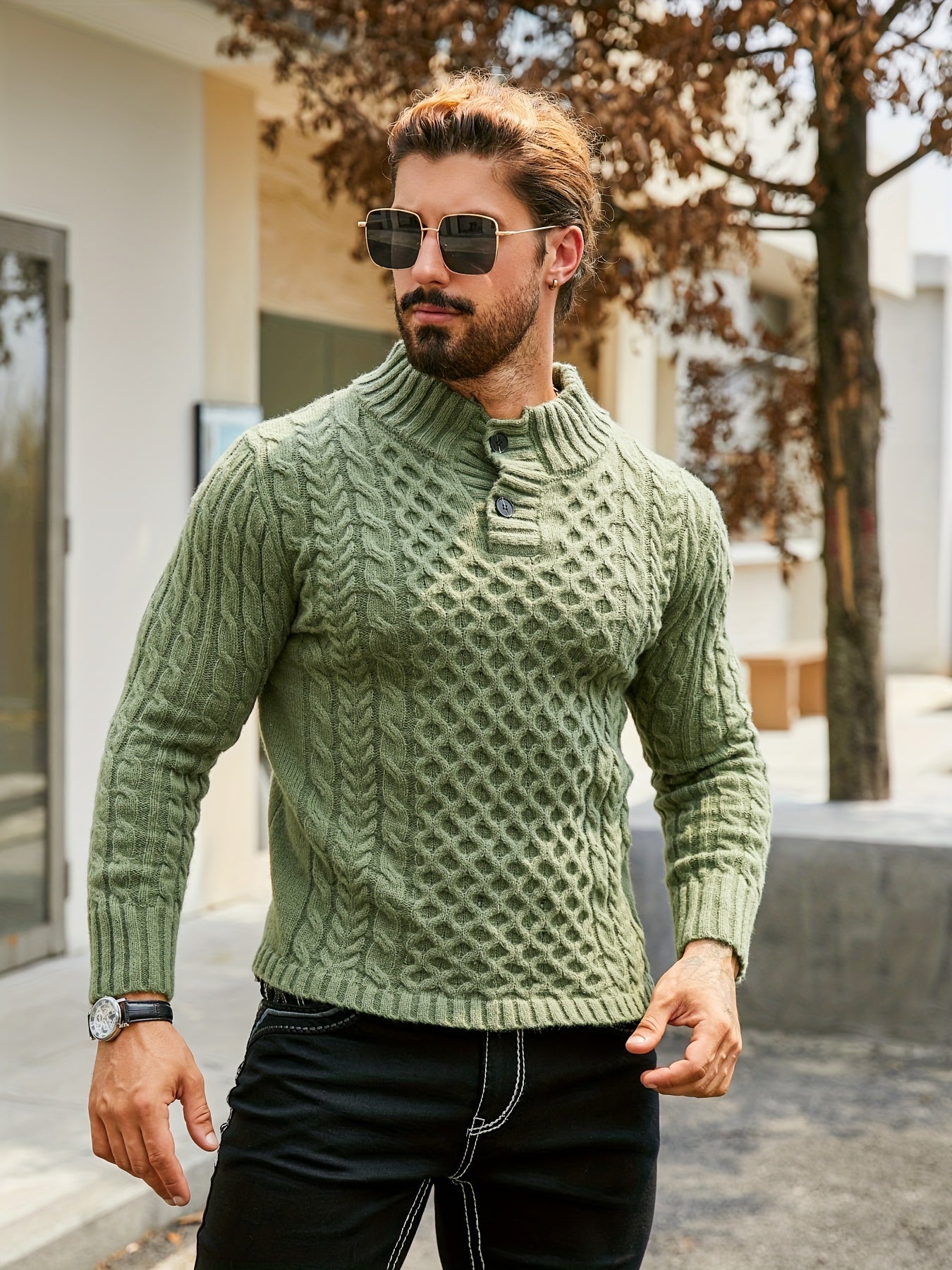 Orion Stripe – Men’s Rib-Knit Half-Placket Sweater