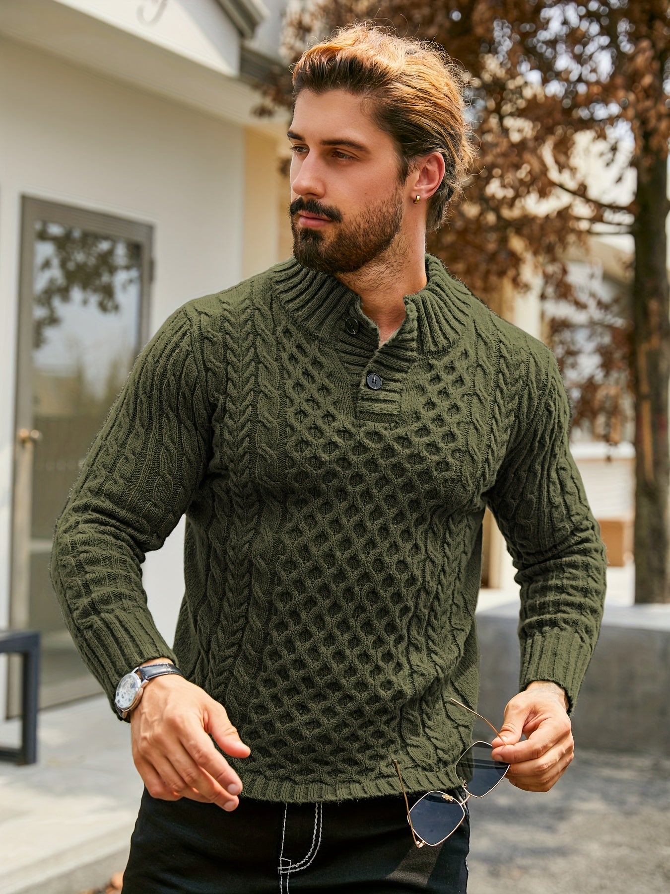 Orion Stripe – Men’s Rib-Knit Half-Placket Sweater