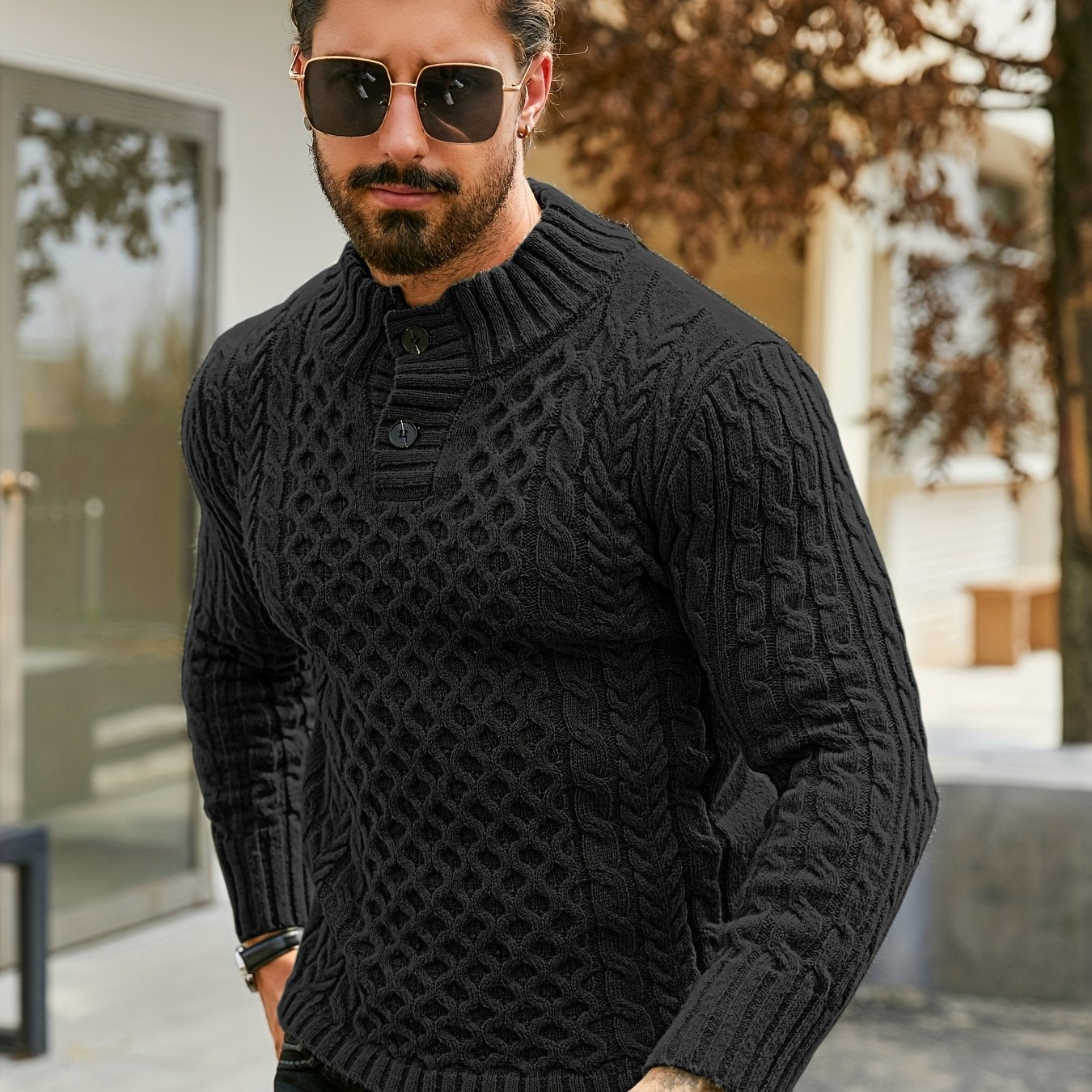 Orion Stripe – Men’s Rib-Knit Half-Placket Sweater