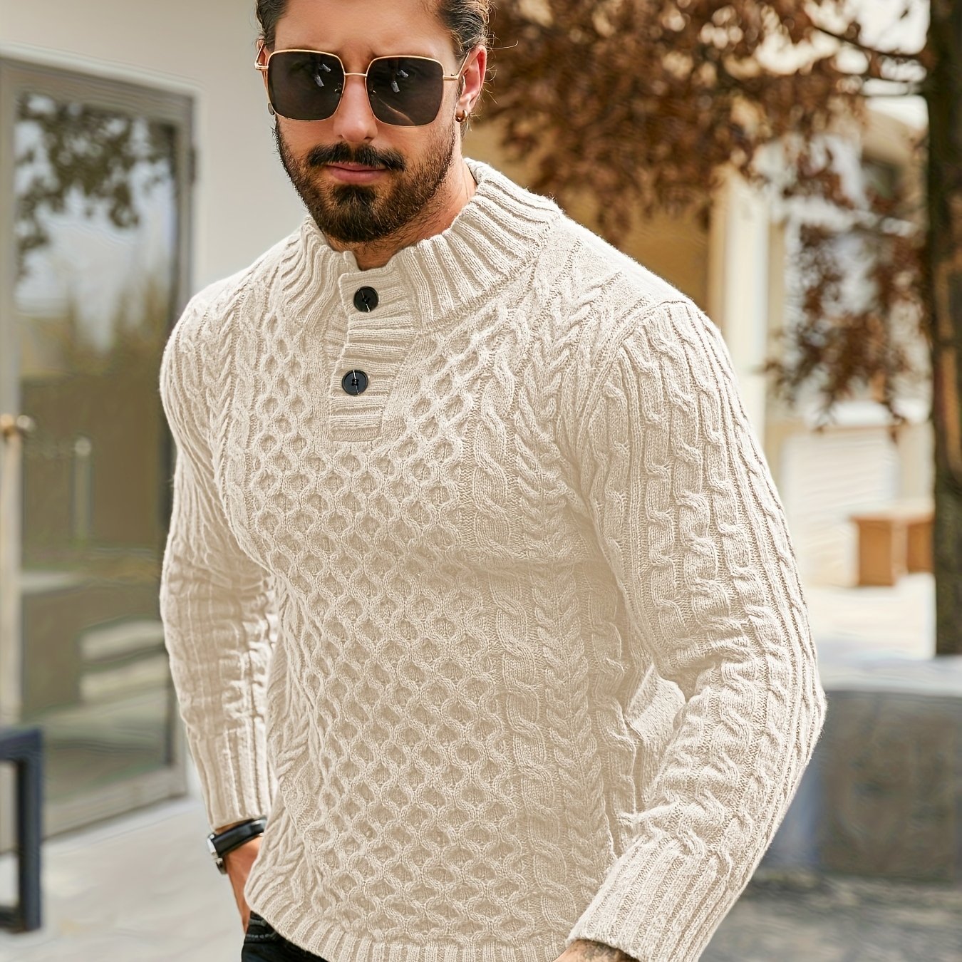 Orion Stripe – Men’s Rib-Knit Half-Placket Sweater