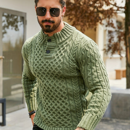 Orion Stripe – Men’s Rib-Knit Half-Placket Sweater